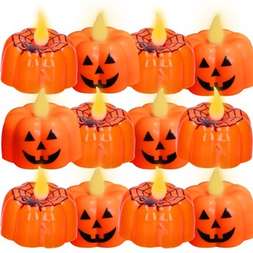 12x ZESTAW WIECZNA LAMPKA ŚWIECZKA LED HALLOWEEN OZDOBA HALLOWEENOWA DYNIA