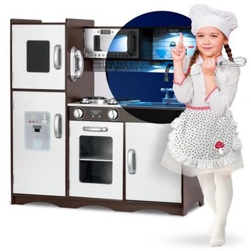 KUCHNIA DREWNIANA DLA DZIECI RETRO KUCHENKA DUŻA ŚWIATŁO LED + TABLICA