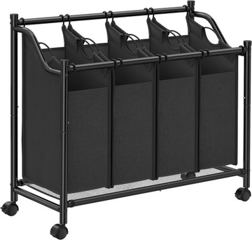KOSZ POJEMNIK WÓZEK NA PRANIE BIELIZNĘ 4x35L ZDEJMOWANE KIESZENIE CZARNY