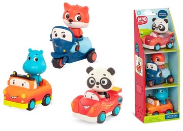Miękkie Autka Panda Lis Hipopotam sensoryczne do rączki Light Up Cars Btoys
