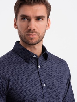 Pánska bavlnená košeľa so vzormi SLIM FIT tmavo modrá V6 OM-SHCS-0151 XXL