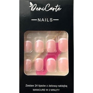 Paznokcie Sztuczne Tipsy Różowe Owalne Biały French Klasyczne Owal 24 Szt