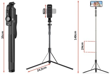 ПАЛКА ДЛЯ СЕЛФИ ДЛЯ ТЕЛЕФОНА, КАМЕРЫ, ШТАТИВА, ПУЛЬТА BLUETOOTH, 149 СМ