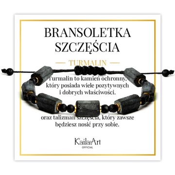 BRANSOLETKA CZARNY TURMALIN SZCZĘŚCIA Z KAMIENI NATURALNYCH LAWA SZNUREK