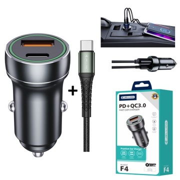 SZYBKA ŁADOWARKA SAMOCHODOWA 20W 1x USB-C 1x USB-A + KABEL USB-C W ZESTAWIE