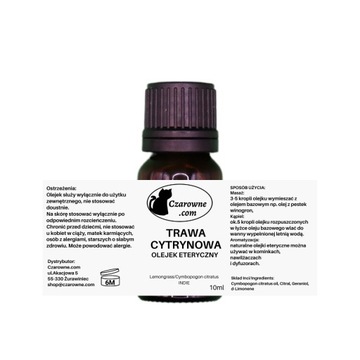 Naturalny, czysty olejek eteryczny Trawa cytrynowa 10ml. do aromaterapii