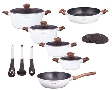 НАБОР ГОРШКОВ С ГРАНИТНЫМ ПОКРЫТИЕМ 15 ЭЛЕМЕНТОВ. ЗИЛЬНЕР БЕЛАЯ ЛИЛИЯ ZL-8515