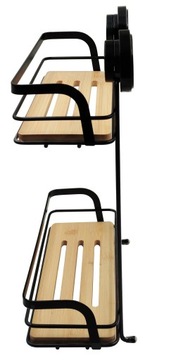 WISZĄCA PÓŁKA ŁAZIENKOWA LOFTOWA NA PRZYSSAWKI BAMBUS + METAL 2 PÓŁKI