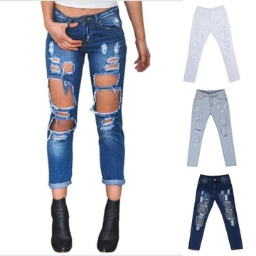 Large Hole Ripped Jeans Stretch Skinny Denim