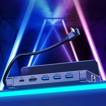 Адаптер HUB для Steam Deck USB-C USB-A HDMI RJ45 PD серый