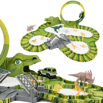 Mega Zestaw Tor Wyścigowy Dino Park Dinozaurów Zestaw z Autkiem 159 El