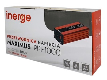 ПРЕОБРАЗОВАТЕЛЬ НАПРЯЖЕНИЯ MAXIMUS 12 В 230 В 1000 ВА 500 Вт PURE SINUS INERGE