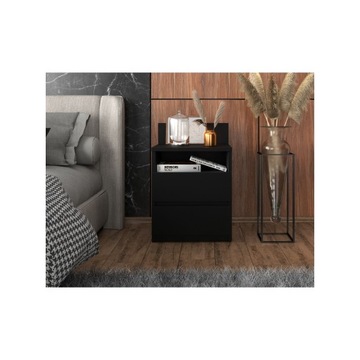 Szafka Nocna Czarna Stolik Nocny 40CM 2 Szuflady Półka Meble Do Sypialni