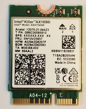 KARTA INTEL Killer WI-FI 6E AX411NGW AX1690i 2230 6Ghz + BT No vPro