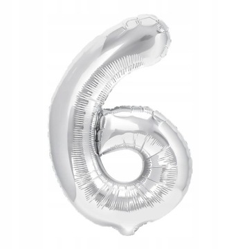Balon foliowy cyfra 6 Srebrny 70 cm HEL URODZINY