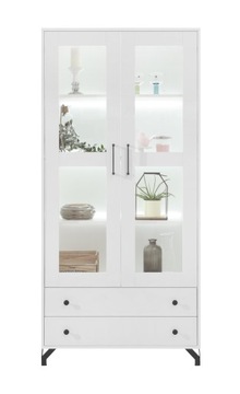 Biała szklana witryna 90 cm 2 szuflady loft BG2