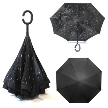 Parasol odwrócony Revers z podwójnym materiałem wzorzysty