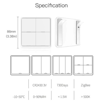 БАТАРЕЯ + БЕСПРОВОДНОЙ ПУЛЬТ MOES 4 КНОПКИ 12 СЦЕН ZIGBEE TUYA - СЕРЫЙ