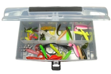 SPINNING SET коробка + 50 штук JAXON BARES, головки-твистеры