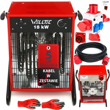 POLSKA NAGRZEWNICA ELEKTRYCZNA WELLTEC EHI180 - 18kW 1900 m³/h + KABEL 5m