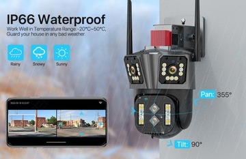 ТРОЙНАЯ ПАНОРАМНАЯ КАМЕРА НАБЛЮДЕНИЯ 6MPX LAN WiFi Zoom x 10