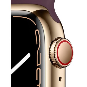 Apple Watch 7, 45 мм, золотой, с бордовым ремешком, сотовая связь, LTE, eSIM, запечатанная
