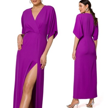 SUKIENKA ELEGANCKA WIECZOROWA KOBIECA MAXI Z ROZCIĘCIEM FIOLETOWA 44 XXL