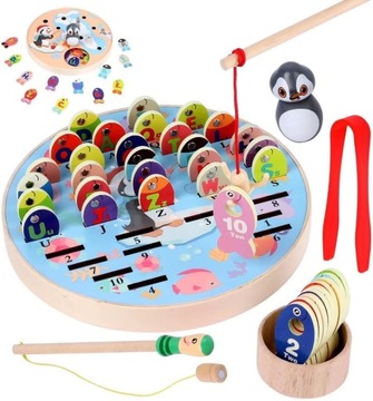 Łowienie Rybek Drewniane Rybki Magnes Wędki Puzzle ZRĘCZNOŚCIOWA PREZENT