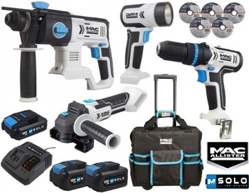 MACALLISTER SOLO 18V Młot SDS+MT18+MAG18+MCD18+2.0 Ah+5.0 Ah+TARCZE+TORBA