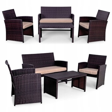 Zestaw MEBLI OGRODOWYCH LUGO meble na TARAS technorattan SOFA+FOTELE+STOLIK