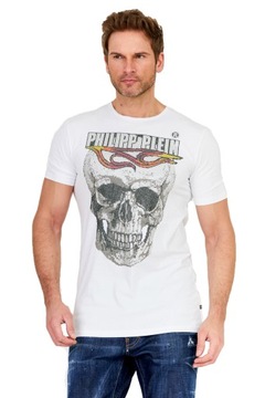 Philipp Plein Biały t-shirt z czaszką i logo r L