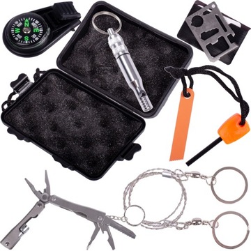 ZESTAW SURVIVALOWY PRZETRWANIA MULTITOOL W TEREN NA WYPRAWY KARTA PRZEŻYCIA