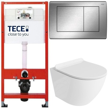 TECE ZESTAW PODTYNKOWY WC MISKA RIMLESS PRZYCISK STAL SZCZOTKOWANA MATA 6W1