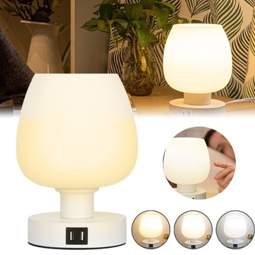 LED LAMPKA NOCNA Z 2 PORTAMI USB ŚCIEMNIALNY DOTYKOWA LAMPA STOŁOWA