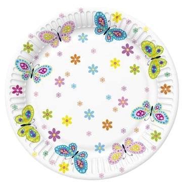 Talerzyki papierowe kolorowe motylki 18cm 8szt