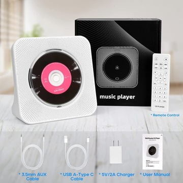 Портативный CD-плеер FM-радио Bluetooth HiFi с европейской вилкой белого цвета