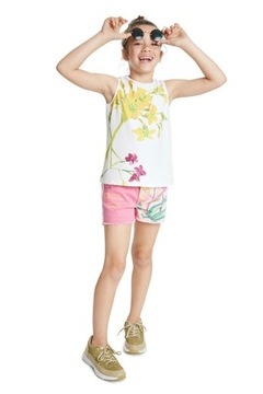 DESIGUAL KREMOWA BLUZKA PRINT CEKINY (5-6L)