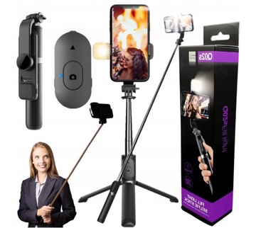KIJEK SELFIE STICK TRIPOD STATYW LAMPKA LED KIJ Z PILOTEM BLUETOOTH DŁUGI