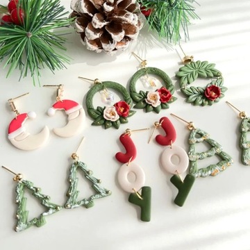 Рождественская мягкая керамическая форма для сережек, резак для глины, зимняя рождественская елка Санта-Клауса