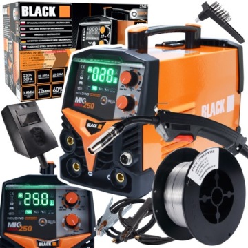 ZESTAW SPAWARKA MIGOMAT MIG FCAW MMA 250A FLUX PODŚWIETLENIE BLACK