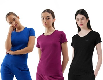 ZESTAW KOSZULKA DAMSKA 4F T-SHIRT BLUZKA BAWEŁNIANA KOMPLET 3 SZTUKI r.L