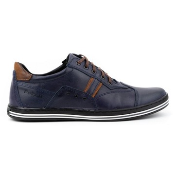 Buty męskie sportowe casual 1801 granatowe gładka skóra licowa naturalna 42