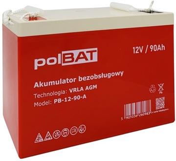 AKUMULATOR VRLA AGM 12V 90Ah WAGA 26.00 kg POLSKA MARKA BEZOBSŁUGOWY UPS