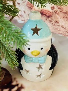 ŚWIĄTECZNY ŚWIECZNIK do PODGRZEWACZY TEALIGHT PINGWIN PINGWINEK n ŚWIĘTA