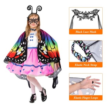 Детская маска с крыльями бабочки, накидка, косплей, косплей, резинка для волос, кружевная маска, 1 комплект