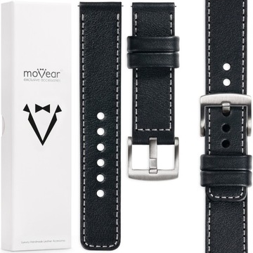 Pasek skórzany 22mm do zegarka premium elegancki MOVEAR Czarny