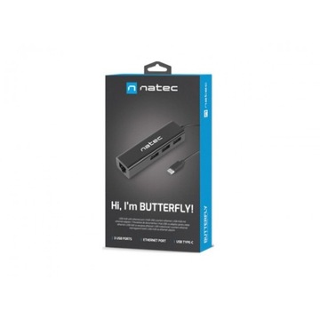 HUB USB NHU-1451 Natec Butterfly 1x RJ-45 + 3x USB-A 2.0