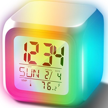 BUDZIK ZEGAREK TERMOMETR ŚWIECĄCY KAMELEON LED