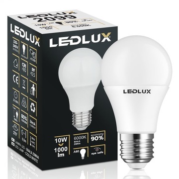 Светодиодная лампа Е27 10Вт = 100Вт SMD 6000К холодная Premium LEDLUX не мигает