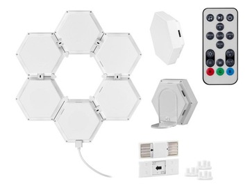LAMPA LED NA ŚCIANĘ RGB KWANTOWA HEXAGON 6szt. Z PILOTEM TUYA WiFi BT